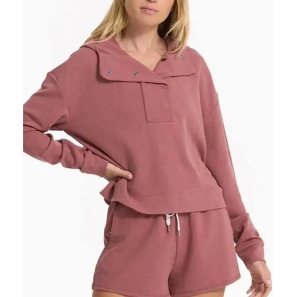 Vuori Women's Bayview Thermal Hoodie Rose Terracotta waffle knit Snap VW263 XL